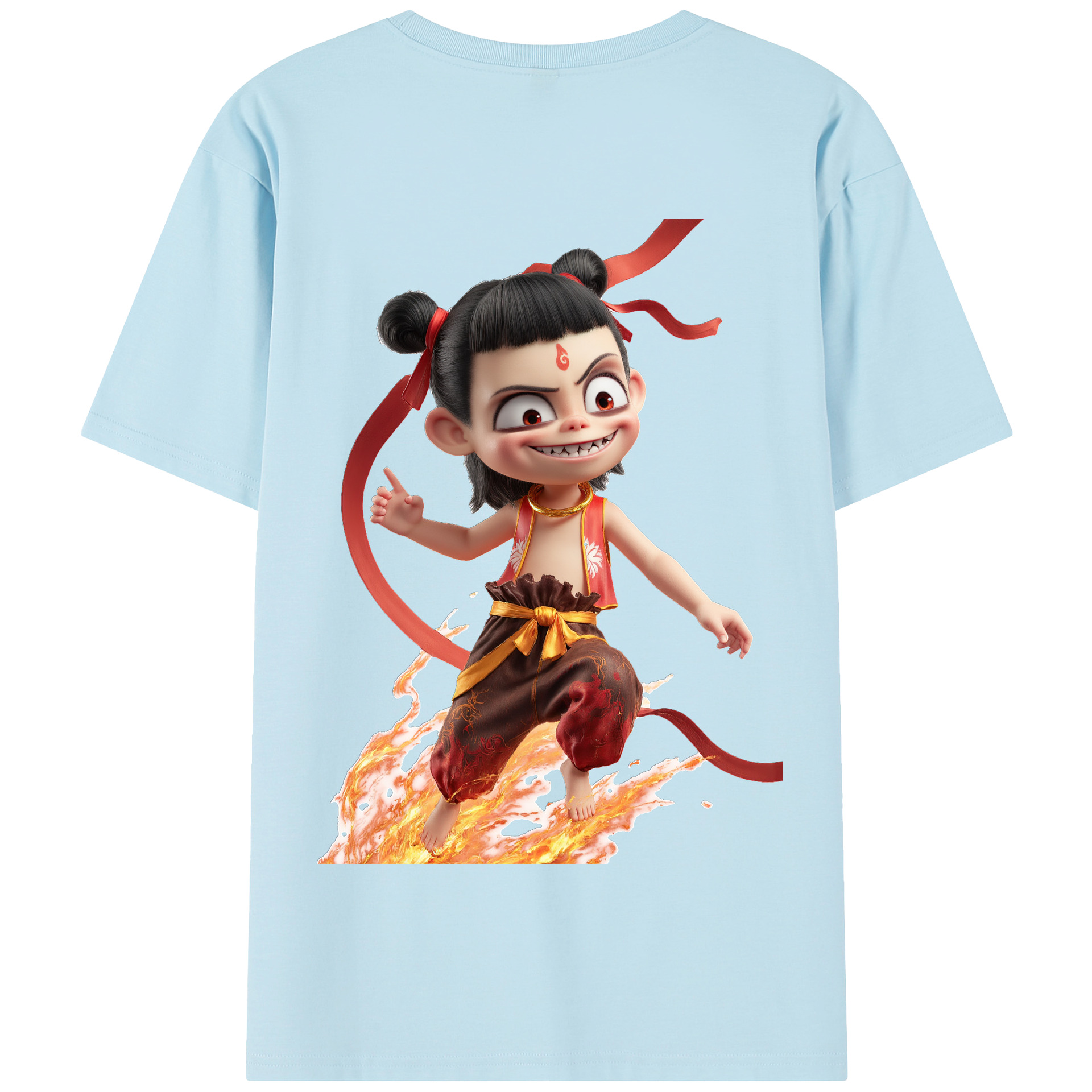 （画像用） Ne Zha 2 ナタ 魔童の大暴れ 綿100％半袖Tシャツ（背面プリント）